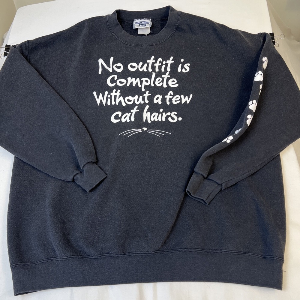 Vintage Lee Heavyweight Cat Hair Paw Print Graphic Sweatshirt Black XL